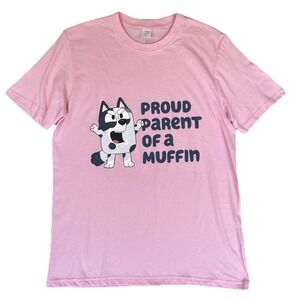 Bluey Proud Parent‎ Of A Muffin T Shirt Womens Size Small Pink Tee Blue Heeler